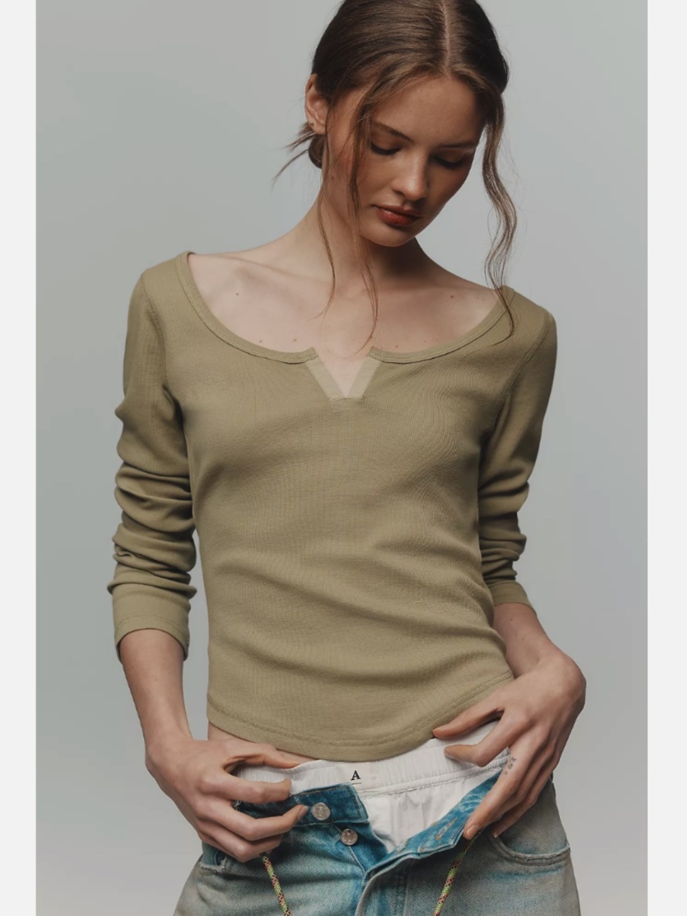 NWT ANTHROPOLOGIE PILCRO NOTCHED LONG-SLEEVE TEE